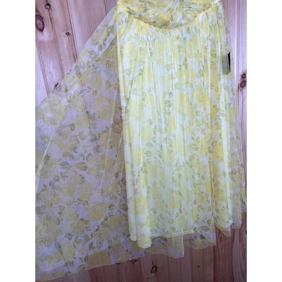 NWT Lulus Perfect Whimsy Yellow Floral Mesh Strapless Midi Dress Tube Size XL - Picture 6 of 10